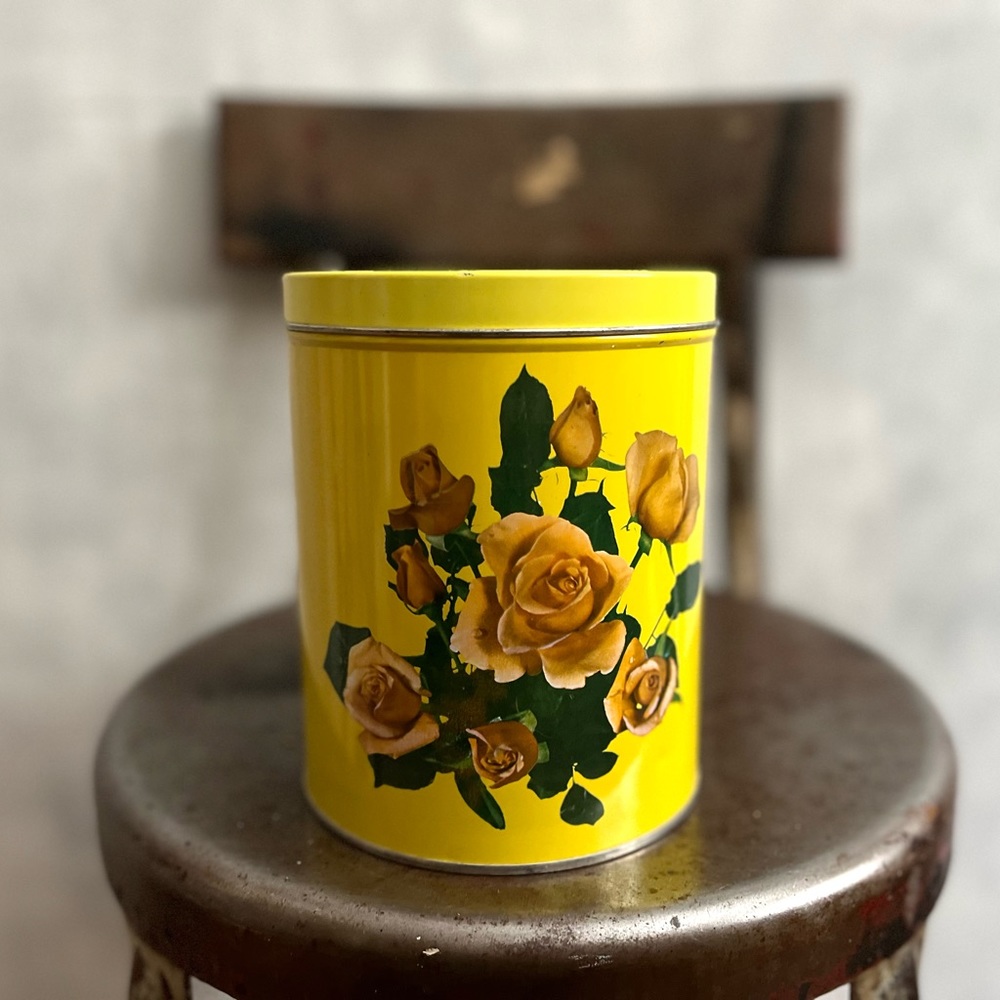 Vintage Yellow With Roses Shabby Chic Storage Tin